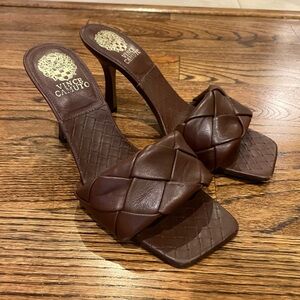Vince Camuto Brown Quilted Heeled Mules